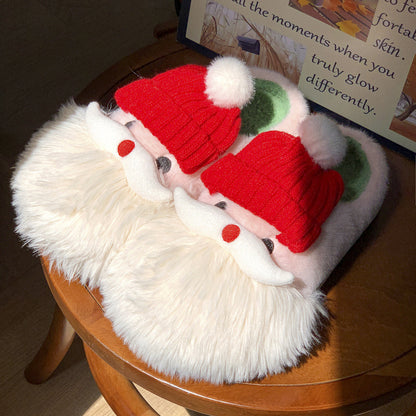 Chaussons de Noël, mignons pour la maison, motif Père Noël, chaussures d'hiver chaudes et antidérapantes en peluche pour femmes - LUXARAH
