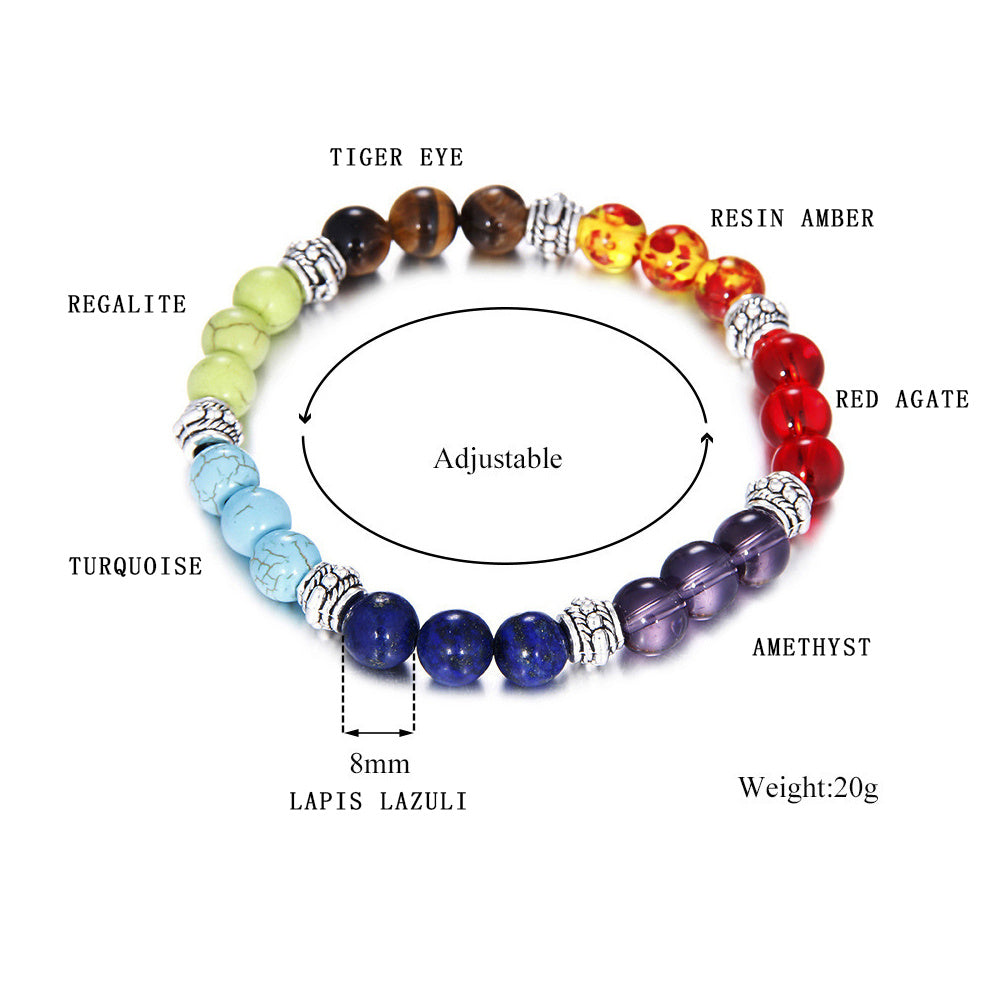 Bracelet de yoga énergétique en pierre naturelle colorée avec chakras - LUXARAH