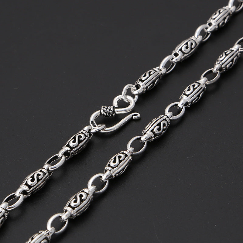 Collares de plata tailandeses vintage para hombre y mujer, con el clásico y popular patrón de letra S.