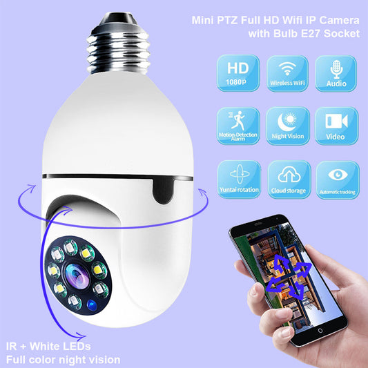 Caméra WiFi 1080P, ampoule, zoom x4, caméra E27, surveillance d'alarme domestique 5G WiFi