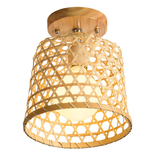 Lampe de couloir d'allée, nouveau plafonnier d'art chinois en rotin et bois de bambou pour porche - LUXARAH