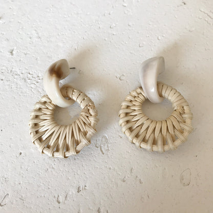 Boucles d'oreilles rétro printemps-été en bambou et rotin tressé - LUXARAH
