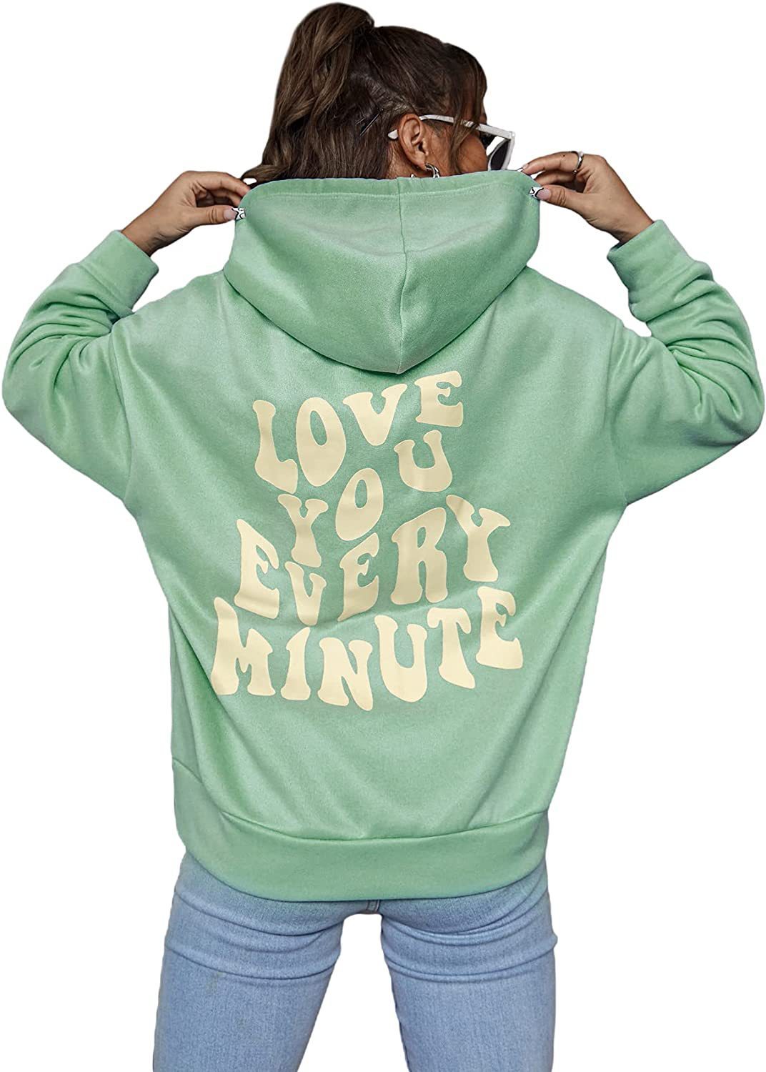 Sweat à capuche créatif avec lettres « Everything Will Be Okay » pour femme, décontracté, ample, chaud et confortable