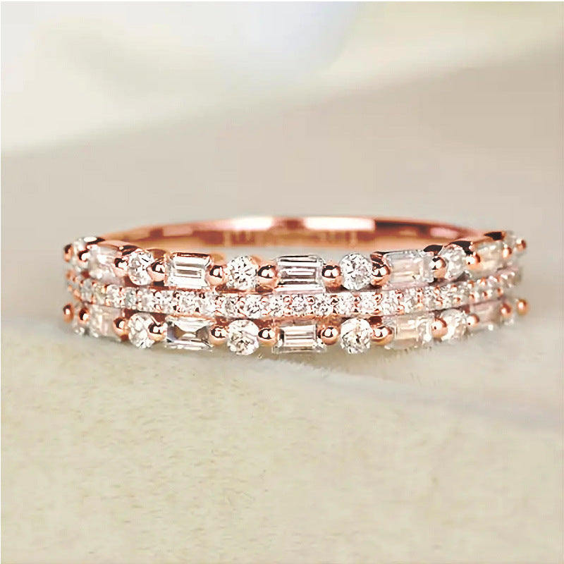 Bague multicouche à trois couches, sertie de lignes fines et circulaires, pour femmes, bagues à doigt complet, bijoux cadeaux