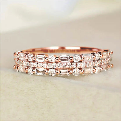 Bague multicouche à trois couches, sertie de lignes fines et circulaires, pour femmes, bagues à doigt complet, bijoux cadeaux