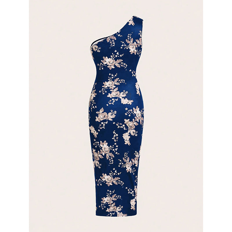 Robe moulante asymétrique, été 2025, froncée, fendue, motif floral, pour la plage, les cocktails, les mariages et les invités - LUXARAH