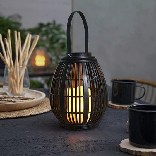 Lampe éolienne solaire rétro en rotin ovale en plastique pour patio - LUXARAH