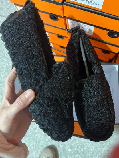 Mocassins plats en peluche pour femme, chaussures tendance et chaudes à pois, collection hiver