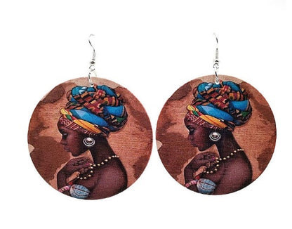Wooden earrings, Printed earrings, African