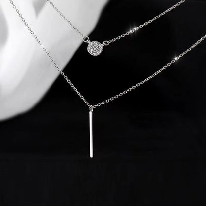 Collar de doble cadena de plata S925 con colgante de circonita micropavé redonda para mujer, joyería de moda.
