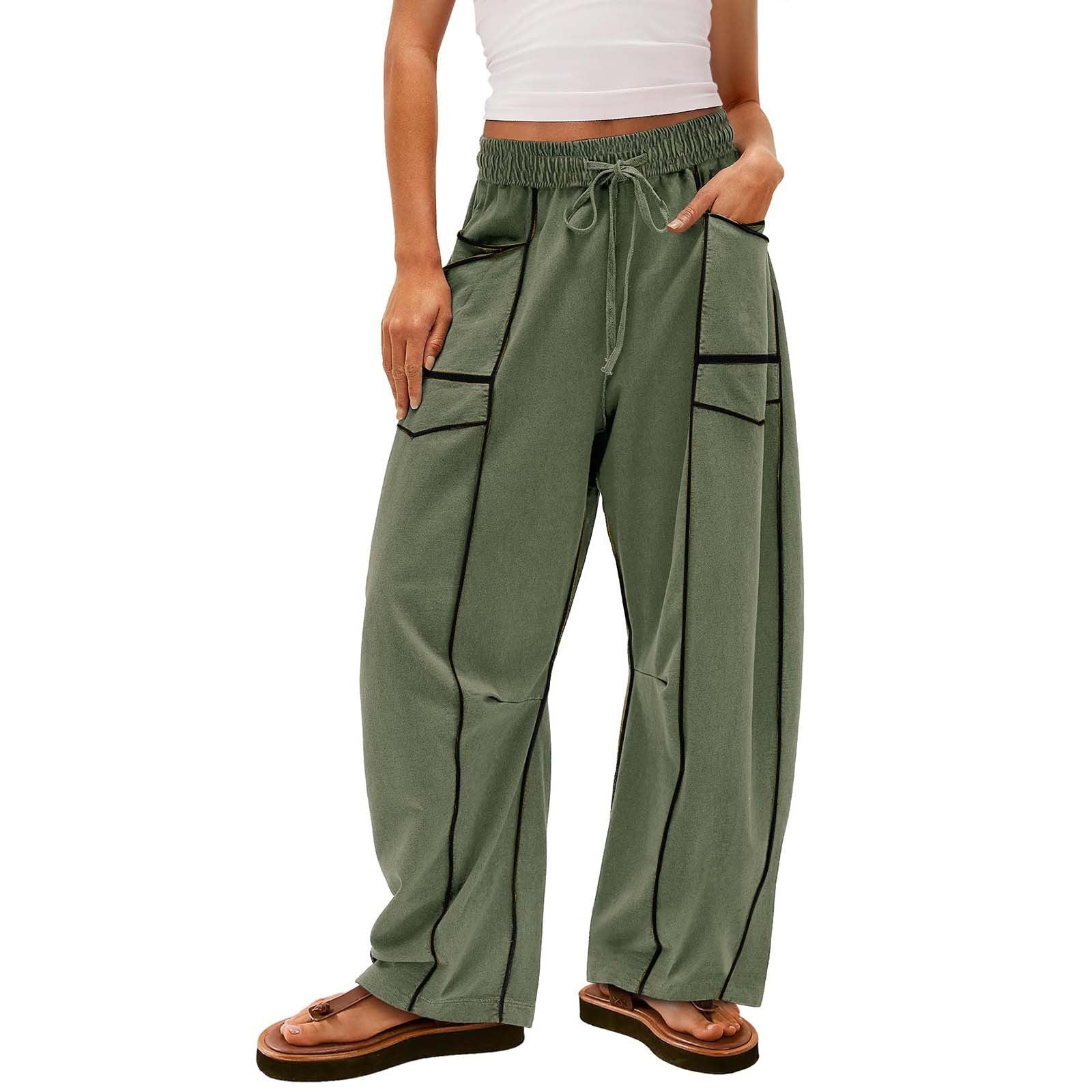 Pantalon large rayé noir Y2K avec poches, pantalon ample à cordon de serrage, pantalon de sport - LUXARAH