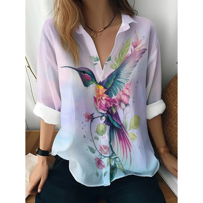 Chemise à manches longues à imprimé floral pour femme, haut boutonné décontracté - LUXARAH
