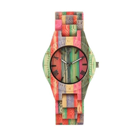 Montre couple en bois de bambou coloré sculpté