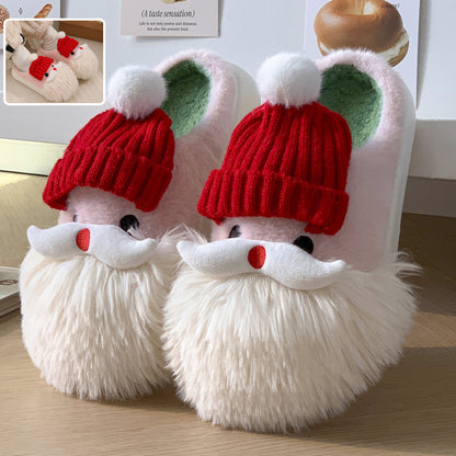 Chaussons de Noël, mignons pour la maison, motif Père Noël, chaussures d'hiver chaudes et antidérapantes en peluche pour femmes - LUXARAH
