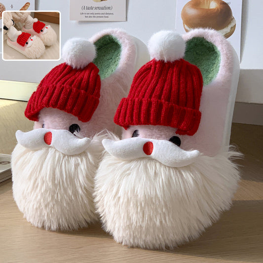 Chaussons de Noël, mignons pour la maison, motif Père Noël, chaussures d'hiver chaudes et antidérapantes en peluche pour femmes - LUXARAH