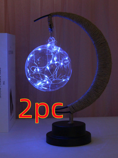 Lampe LED Étoiles, Lune, Veilleuse, Boule, Rotin, Noël