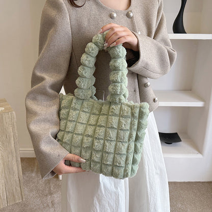 Sacs à main à carreaux, mode hiver, grande capacité, sac de shopping en peluche, style coréen, sacs fourre-tout de luxe personnalisés pour femmes - LUXARAH