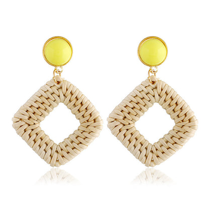 Boucles d'oreilles en bambou et rotin tissés à la main, boucles d'oreilles tribales en rotin - LUXARAH