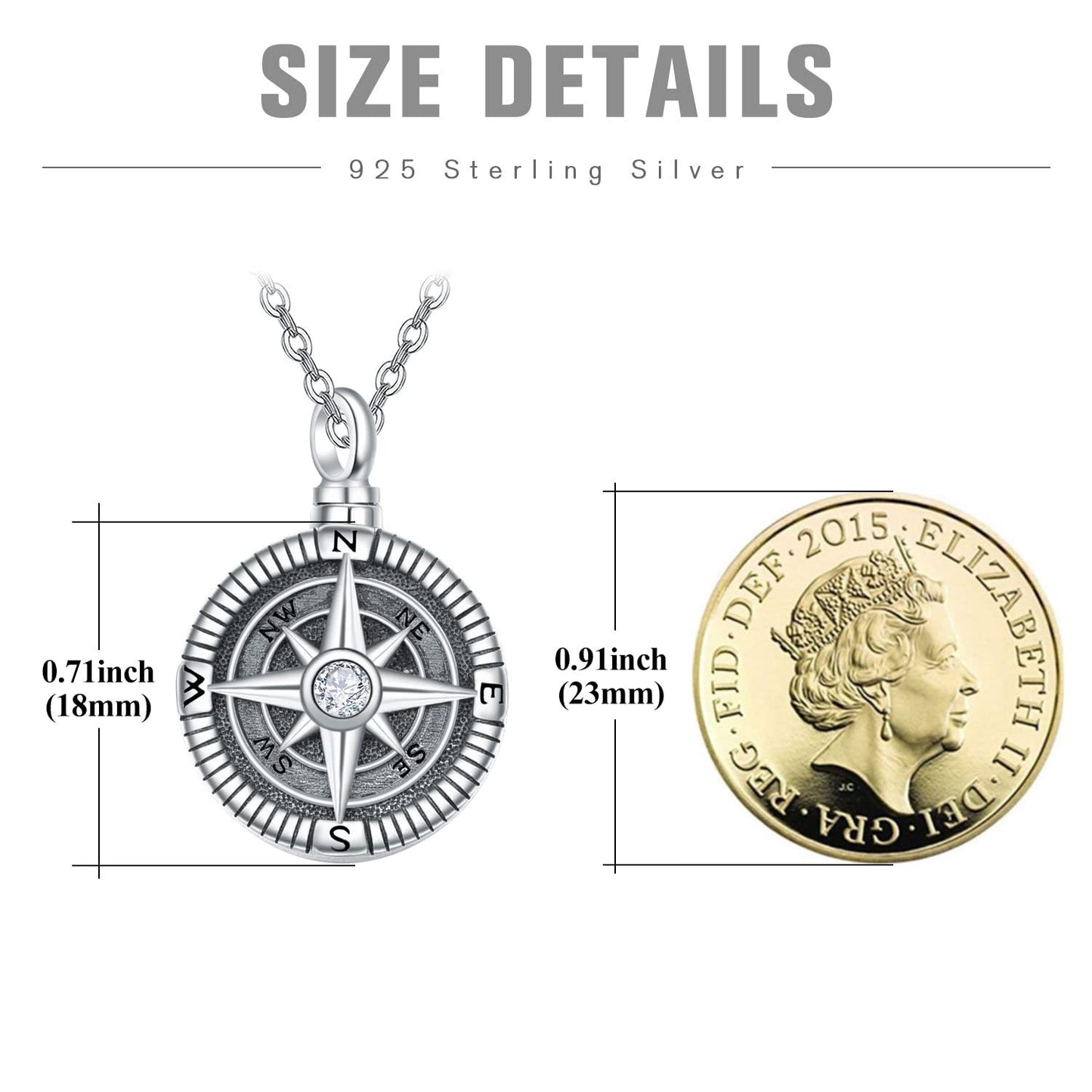 Collares de urna de plata de ley 925 con brújula y colgante de cenizas