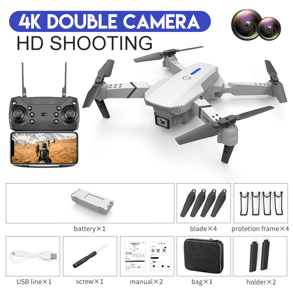 Drone E88, photographie aérienne HD 4K, double caméra, avion télécommandé, jouet