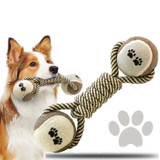 Jouet à mâcher pour animaux de compagnie, corde en coton, haltère de tennis, balle en caoutchouc, jouet interactif pour chiens de taille moyenne et grande, fournitures de jeu pour animaux - LUXARAH