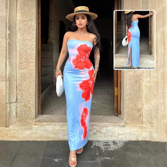 Robe longue fendue et moulante pour femme, tenue d'été sexy, idéale pour les fêtes ou la plage