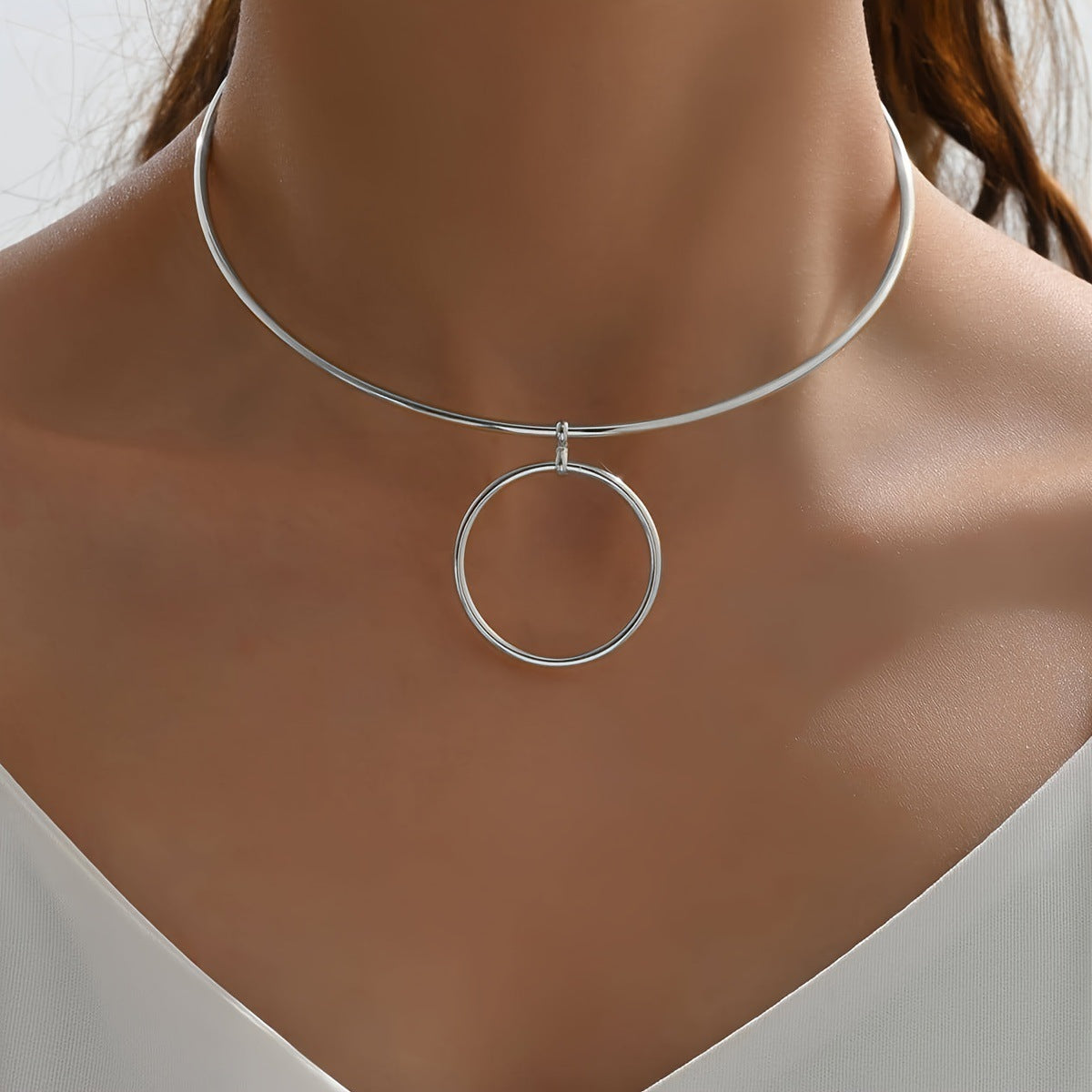 Collier ras du cou pour femme, grand cercle, pendentif géométrique en métal, colliers plastrons