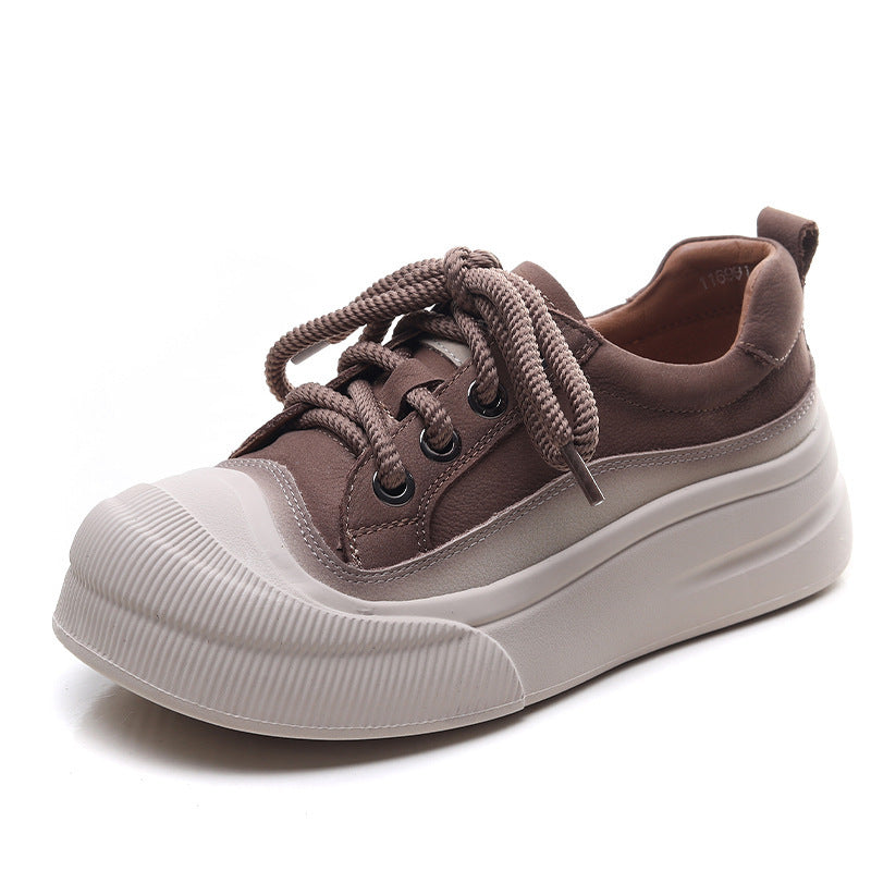 Chaussures décontractées à lacets en cuir de vache pleine fleur pour femmes - LUXARAH