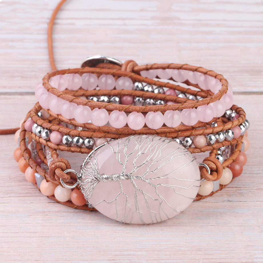 Bracelet en perles de pierre naturelle grain de bois rouge - LUXARAH