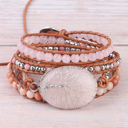 Bracelet en perles de pierre naturelle grain de bois rouge - LUXARAH