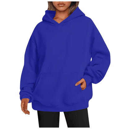 Sweats à capuche pour femmes avec poches, sweat-shirt tendance uni, pull à capuche surdimensionné, vêtements pour femmes