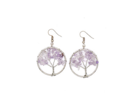Boucles d'oreilles arbre à souhaits en cristal naturel concassé