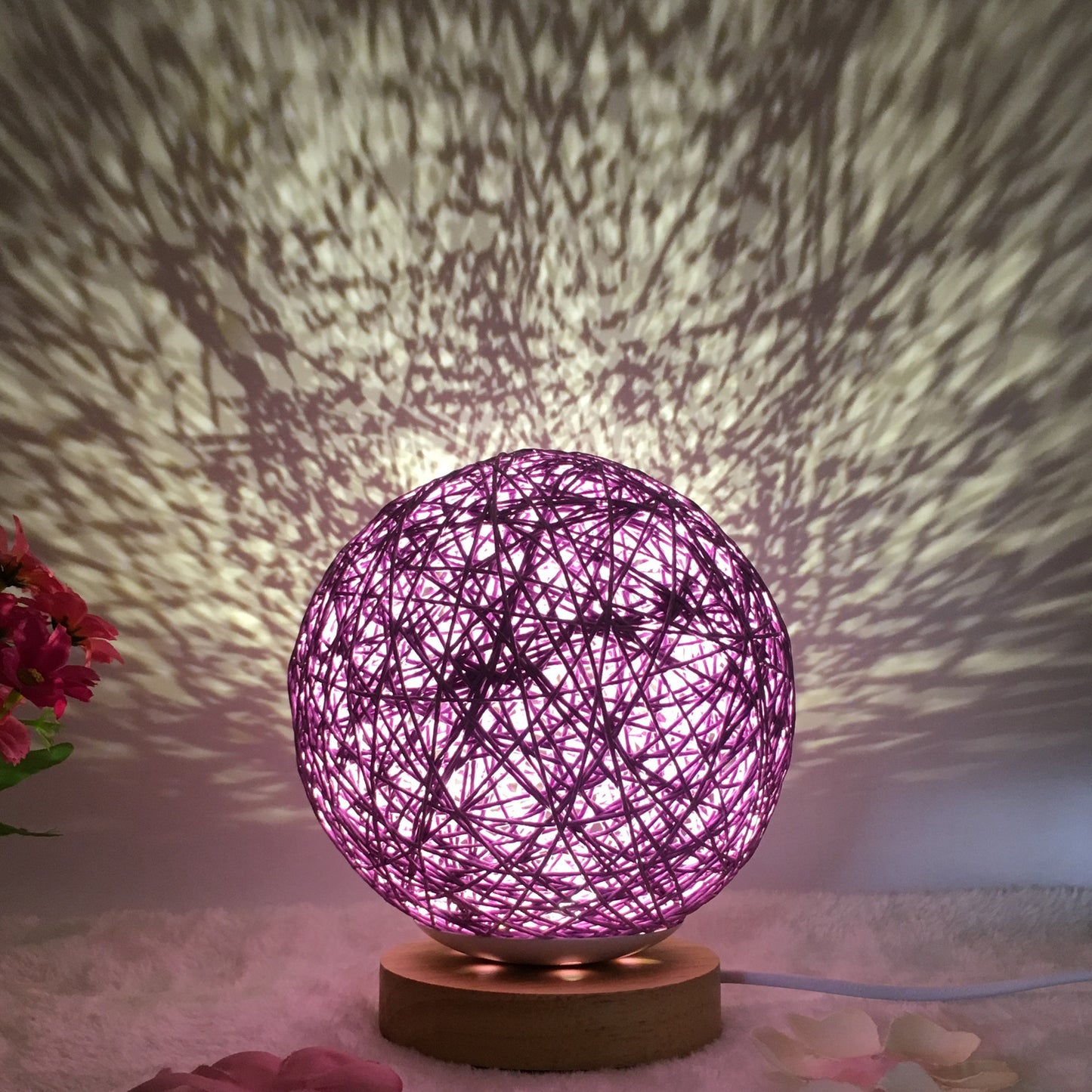 Lampe de table créative en lin, nouveauté et unique, LED intelligente, télécommande, boule en rotin - LUXARAH