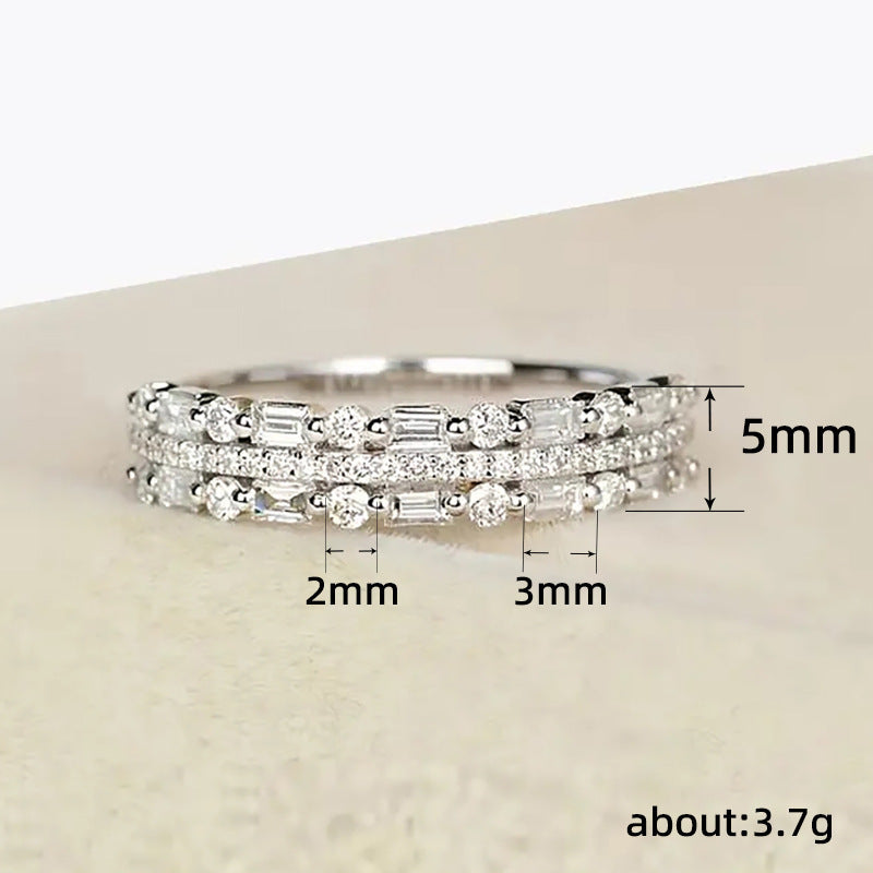 Bague multicouche à trois couches, sertie de lignes fines et circulaires, pour femmes, bagues à doigt complet, bijoux cadeaux