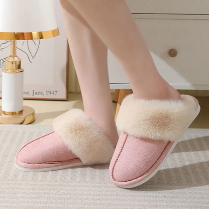 Chaussons d'hiver chauds en peluche pour femme, pantoufles d'intérieur en fourrure, chaussures en coton doublées douces, confortables et antidérapantes, pour chambre à coucher, pour couple - LUXARAH