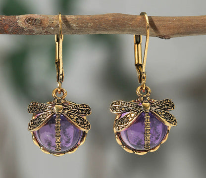Boucles d'oreilles pendantes en forme de libellule vintage pour femme, bijou tendance, style bohème, chakra, pierre de lune bleue, bijou ethnique de mariage