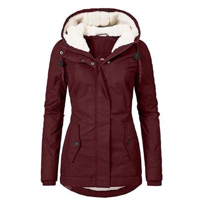 Veste d'hiver à capuche, couleur unie, chaude, fermeture éclair, polaire, avec poches, décontractée, pour femme