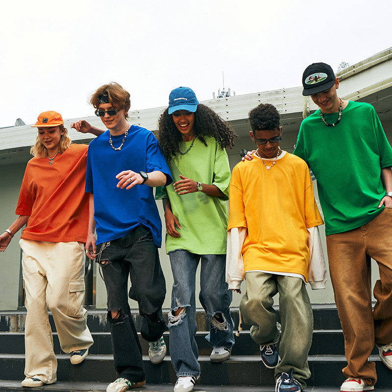 T-shirt oversize à manches courtes en pur coton uni - LUXARAH
