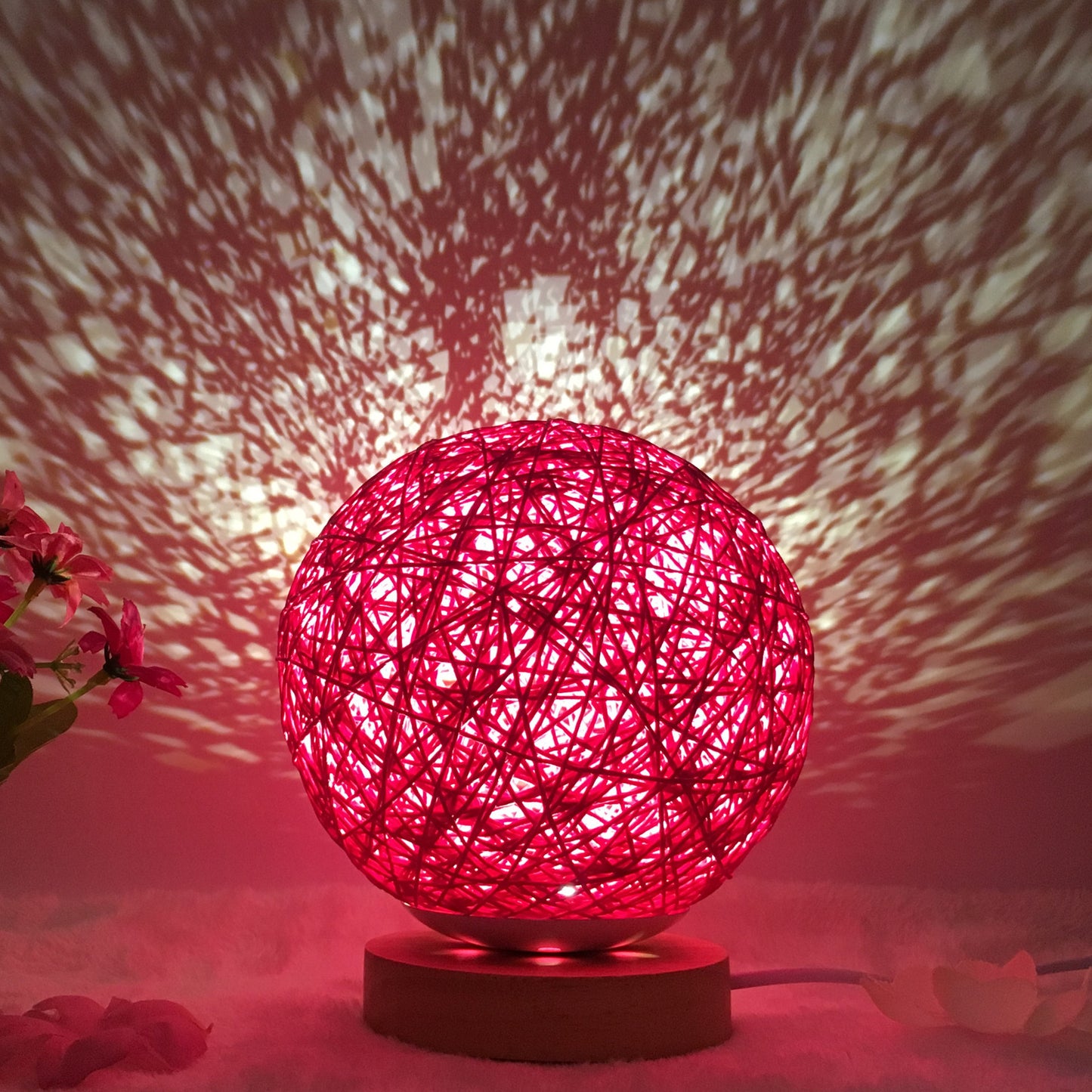Lampe de table créative en lin, nouveauté et unique, LED intelligente, télécommande, boule en rotin - LUXARAH