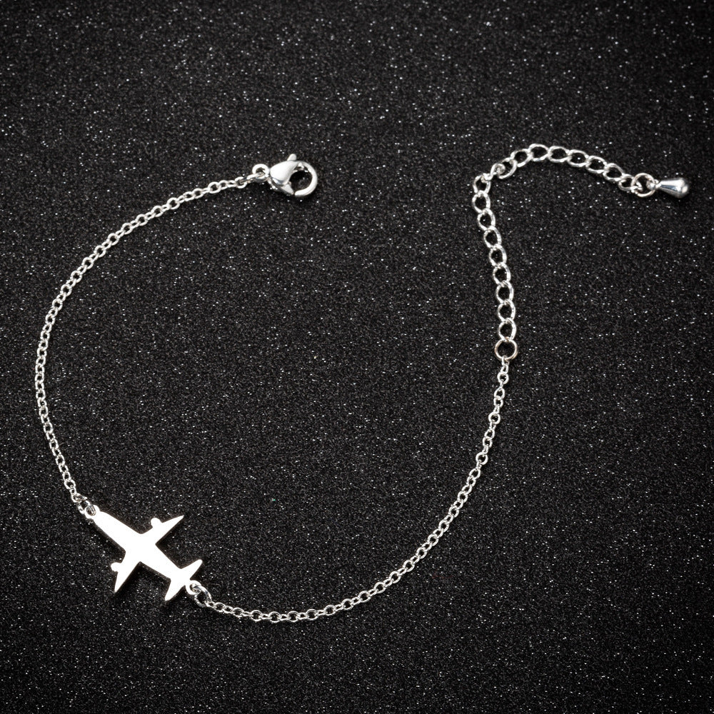 Bracelets en acier inoxydable avec pendentif en forme d'avion, chaîne à breloques tendance, bijoux pour femmes, cadeaux de fête