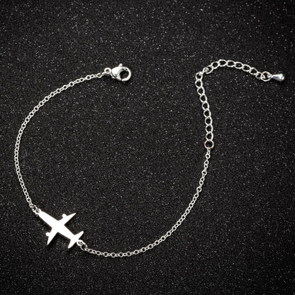 Bracelets en acier inoxydable avec pendentif en forme d'avion, chaîne à breloques tendance, bijoux pour femmes, cadeaux de fête