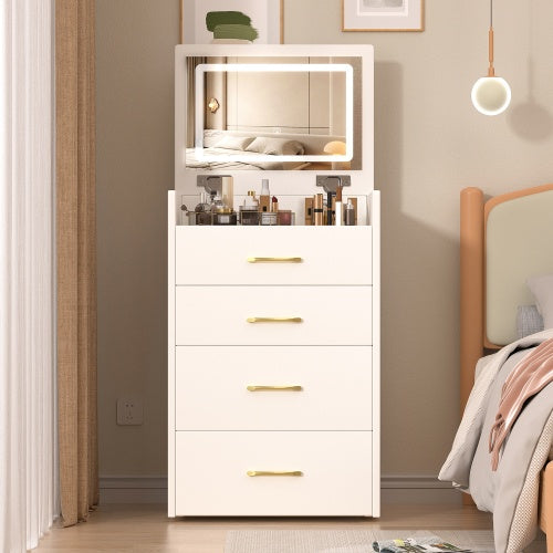 Coiffeuse 3 en 1 avec miroir ouvert, petite coiffeuse avec plateau en verre visible, coiffeuse compacte à 3 tiroirs, coiffeuse pour chambre - LUXARAH