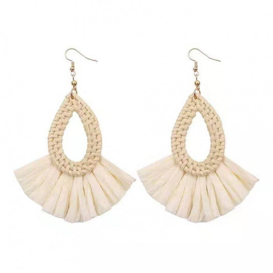 Boucles d'oreilles en raphia et rotin tissé à la main de style vacances - LUXARAH
