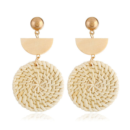 Boucles d'oreilles géométriques creuses en rotin, tissées à la main en bambou et rotin - LUXARAH