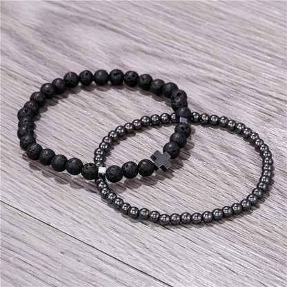 Lot de 2 bracelets combinés en hématite pour homme - LUXARAH
