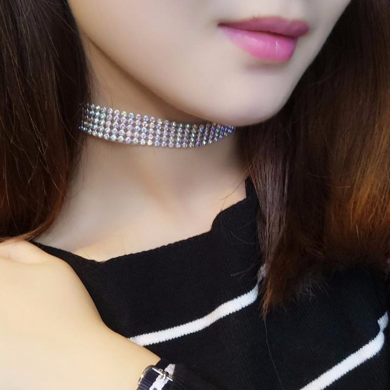 Collier ras du cou tendance pour femme, entièrement en cristal et strass, bijou de mariage
