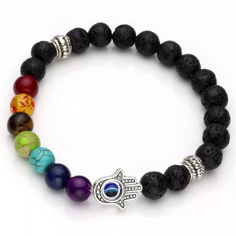 Bracelet en perles de pierre de lave noire énergétique de 8 mm - LUXARAH