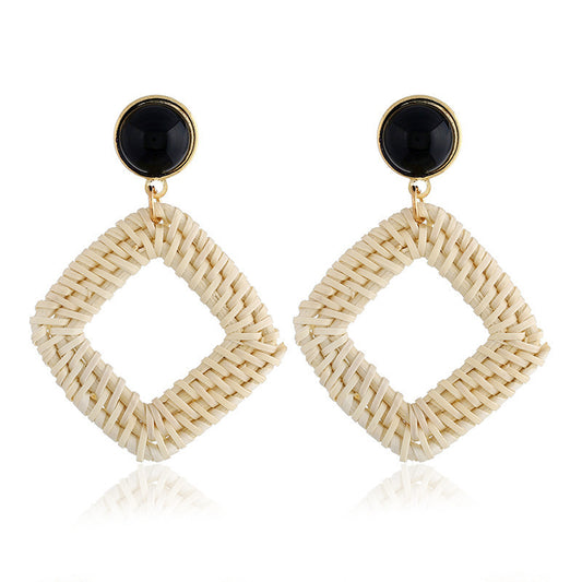 Boucles d'oreilles en bambou et rotin tissés à la main, boucles d'oreilles tribales en rotin - LUXARAH