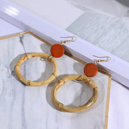 Boucles d'oreilles géométriques rondes en rotin faites à la main pour femmes - LUXARAH