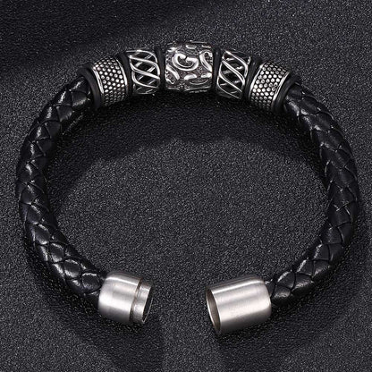 Bracelet en cuir véritable et acier inoxydable tissé - LUXARAH